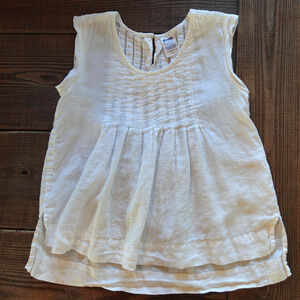 Lands End Shirt Womens 2 White Linen Sleeveless Pintuck Keyhole Top Boho Cottage